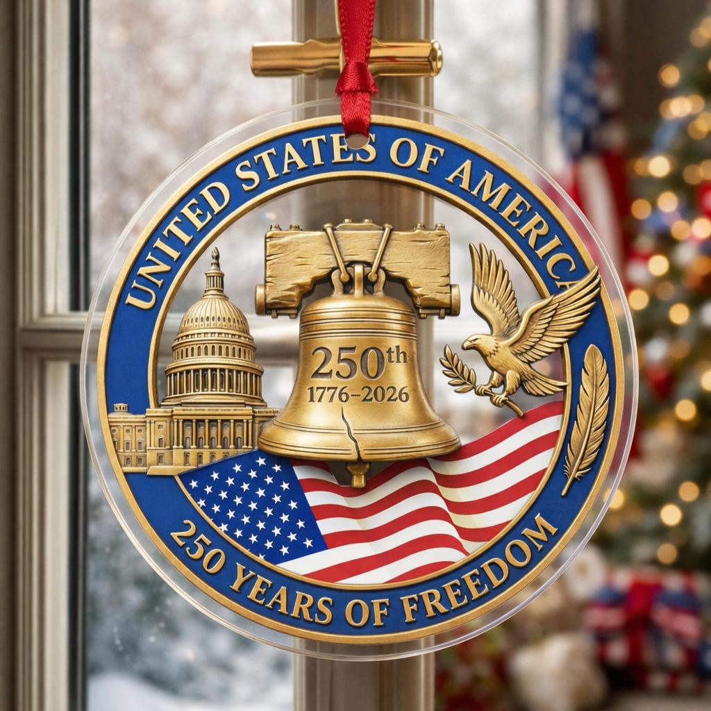 America 250th Ornament, Semiquincentennial Patriotic Bow Gift, 1776-2026 USA Flag Acrylic Keepsake, Stars and Stripes Decor