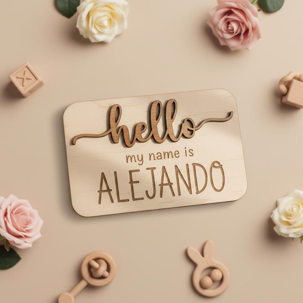 Hello My Name Is Wooden Baby Name Sign, Newborn Photo Prop