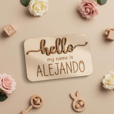 Hello My Name Is Wooden Baby Name Sign, Newborn Photo Prop