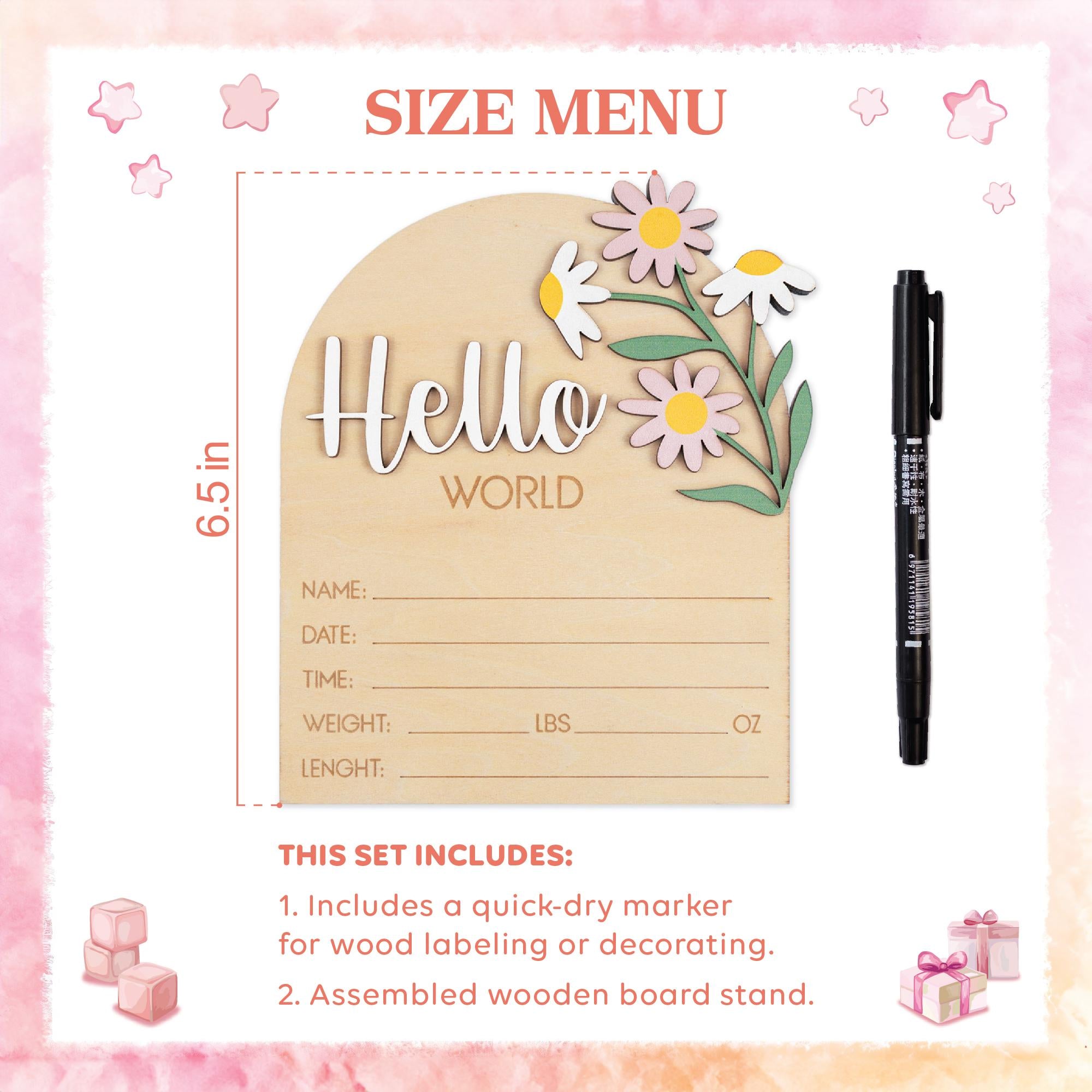 Wildflower Name Sign, Wildflower Name And Stat Sign,  Name Announcement Sign, Floral Birth Announcement, Floral Birth Stat Sign, Hello World