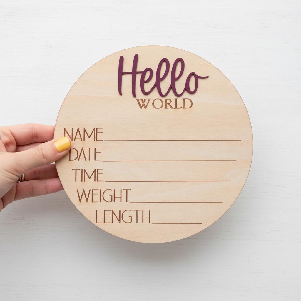 Baby Birth Stats Sign Hello World Personalized Wooden Newborn Decor