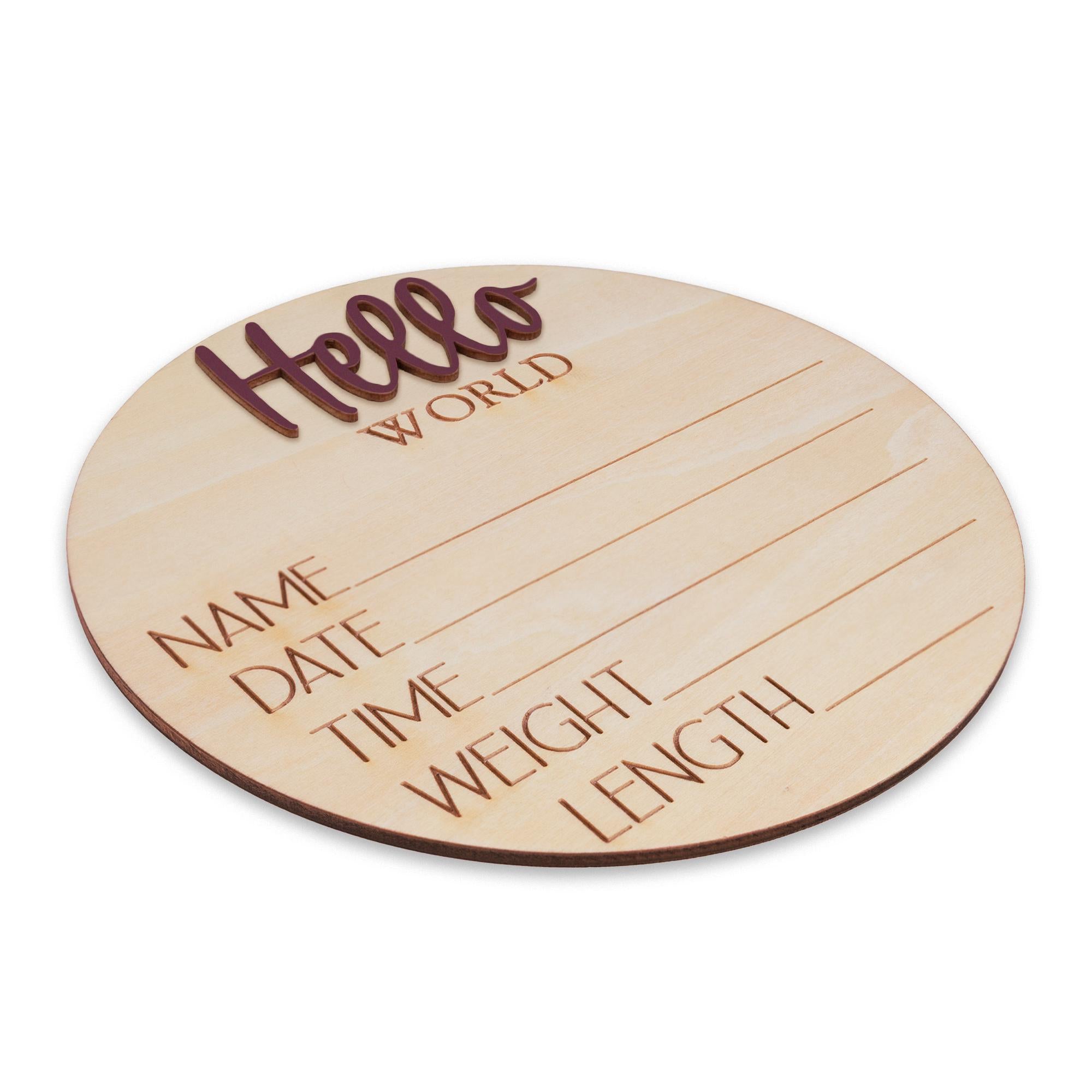 Hello World Newborn Hospital Sign Wooden Baby Photo Prop