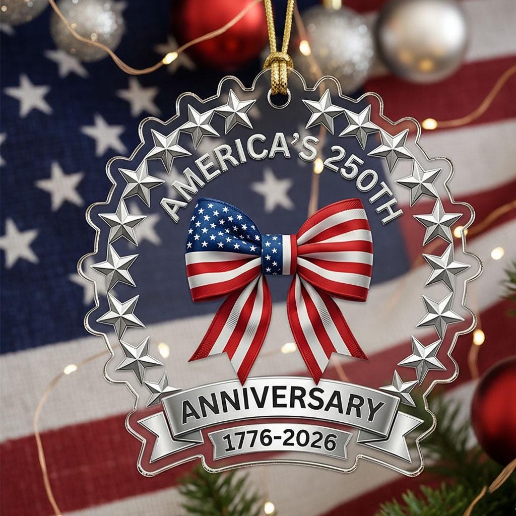 America's 250th Anniversary Ornament, Semiquincentennial Patriotic Bow Gift, 1776-2026 USA Flag Acrylic Keepsake Decor