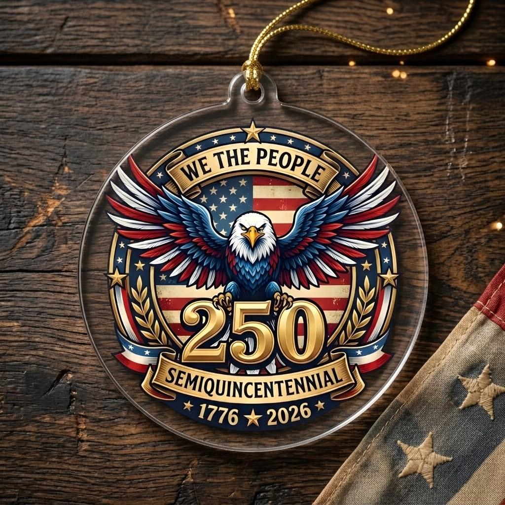 We The People 250th Ornament, Semiquincentennial Eagle Gift, 1776-2026 Patriotic Acrylic Keepsake, USA Birthday Tree Decor