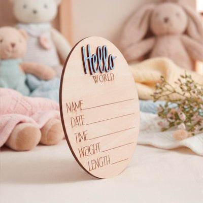 Personalized Hello World Baby Sign Wooden Newborn Keepsake