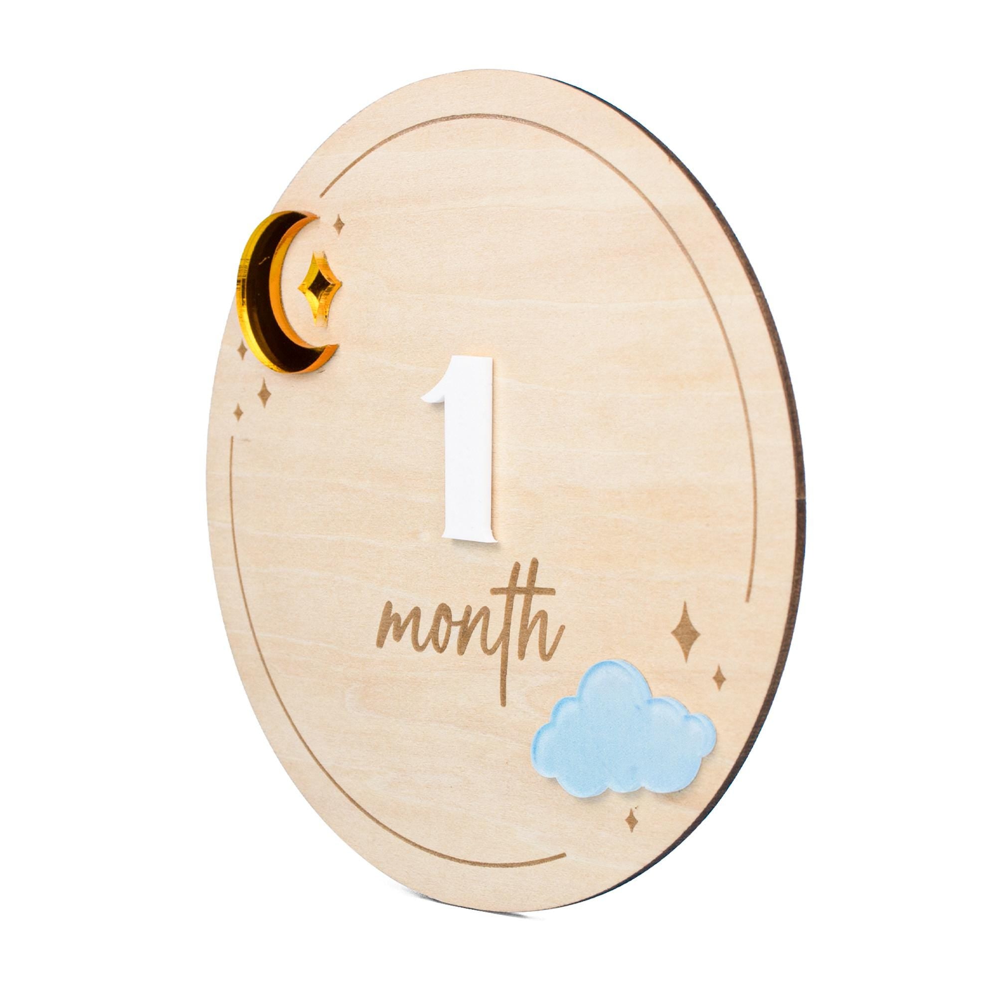Wooden Baby Milestone Sign, Moon and Stars Monthly Marker Baby, Acrylic Cloud Baby Photo Prop,Newborn Keepsake,Interchangeable Milestone Set