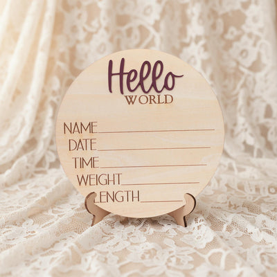 Hello World Newborn Hospital Sign Wooden Baby Photo Prop