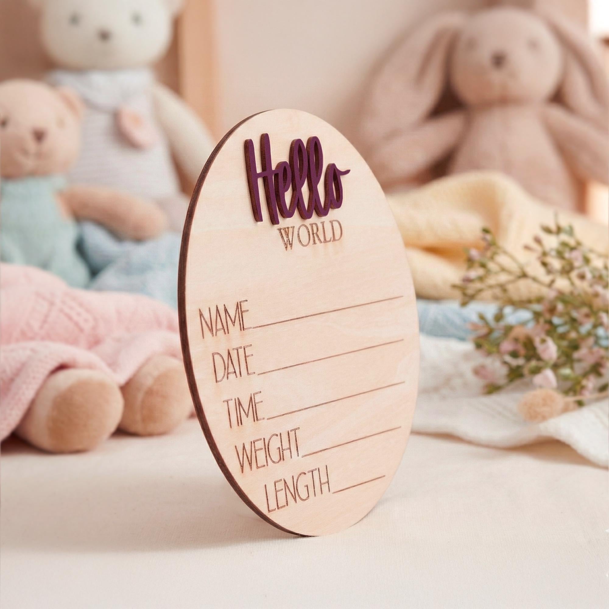 Baby Birth Stats Sign Hello World Personalized Wooden Newborn Decor