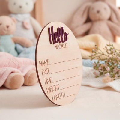Baby Birth Stats Sign Hello World Personalized Wooden Newborn Decor