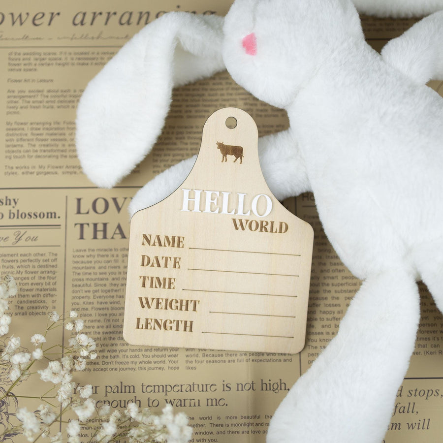 Hello World Baby Stats Sign, 3D Hello World Sign, Baby Photo Prop, Newborn Announcement, Cow Tag Baby Decor, Baby Birth Stats Sign