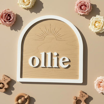 Personalized Baby Name Sign Wooden Nursery Decor, Custom Baby Name Plaque, Modern Arch Nursery Wall Sign Minimalist Baby Room Decor