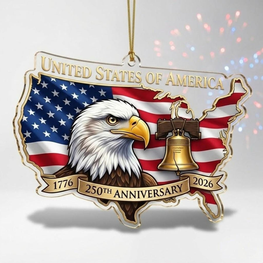 USA Map 250th Anniversary Ornament, Semiquincentennial Eagle Gift, 1776-2026 Patriotic Acrylic Decor, United States Birthday Keepsake
