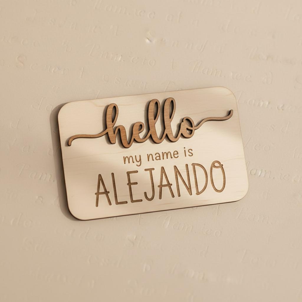 Hello My Name Is Wooden Baby Name Sign, Newborn Photo Prop