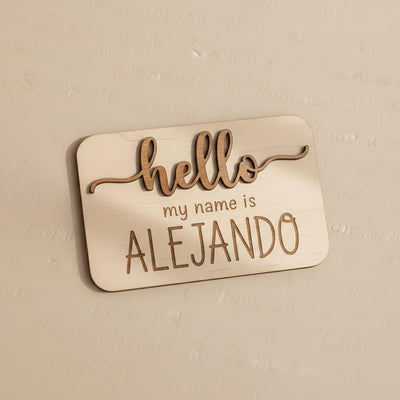 Hello My Name Is Wooden Baby Name Sign, Newborn Photo Prop