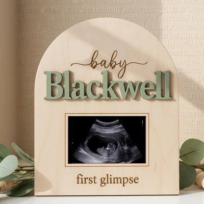 Baby Announcement Sign, Personalized Wooden Ultrasound Photo Pregnancy Reveal Sign, Custom Baby Name Nursery Decor