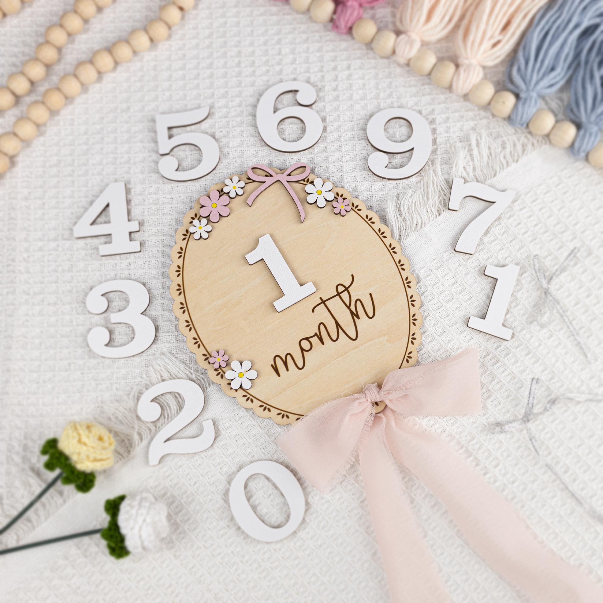 Daisy Monthly Milestone, Baby Milestone, Baby Girl Photo Prop, Boho Baby Milestone,Wooden Daisy Flower Milestone Disc,Monthly Baby Milestone