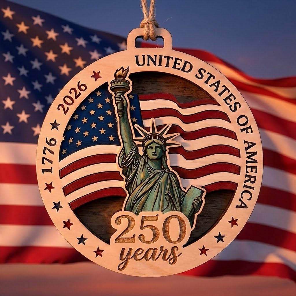 Statue of Liberty Ornament 2026, 250th Anniversary Wood Decor, 1776-2026 Patriotic Gift, Layered Wooden Liberty USA Milestone Keepsake