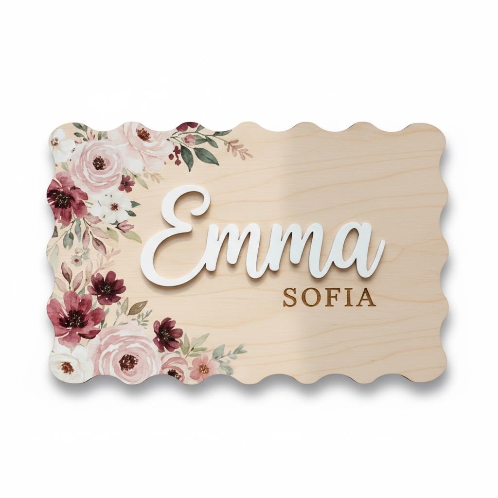 Personalized Floral Wooden Baby Name Sign Nursery Wall Decor