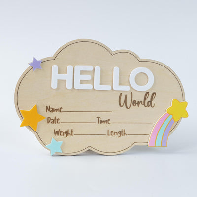 Hello World Baby Announcement, Newborn Birth Stat Sign, Milestone Card, Hospital Name Sign, 3D Wood Sign, Nursery Photo, Baby Photo Prop