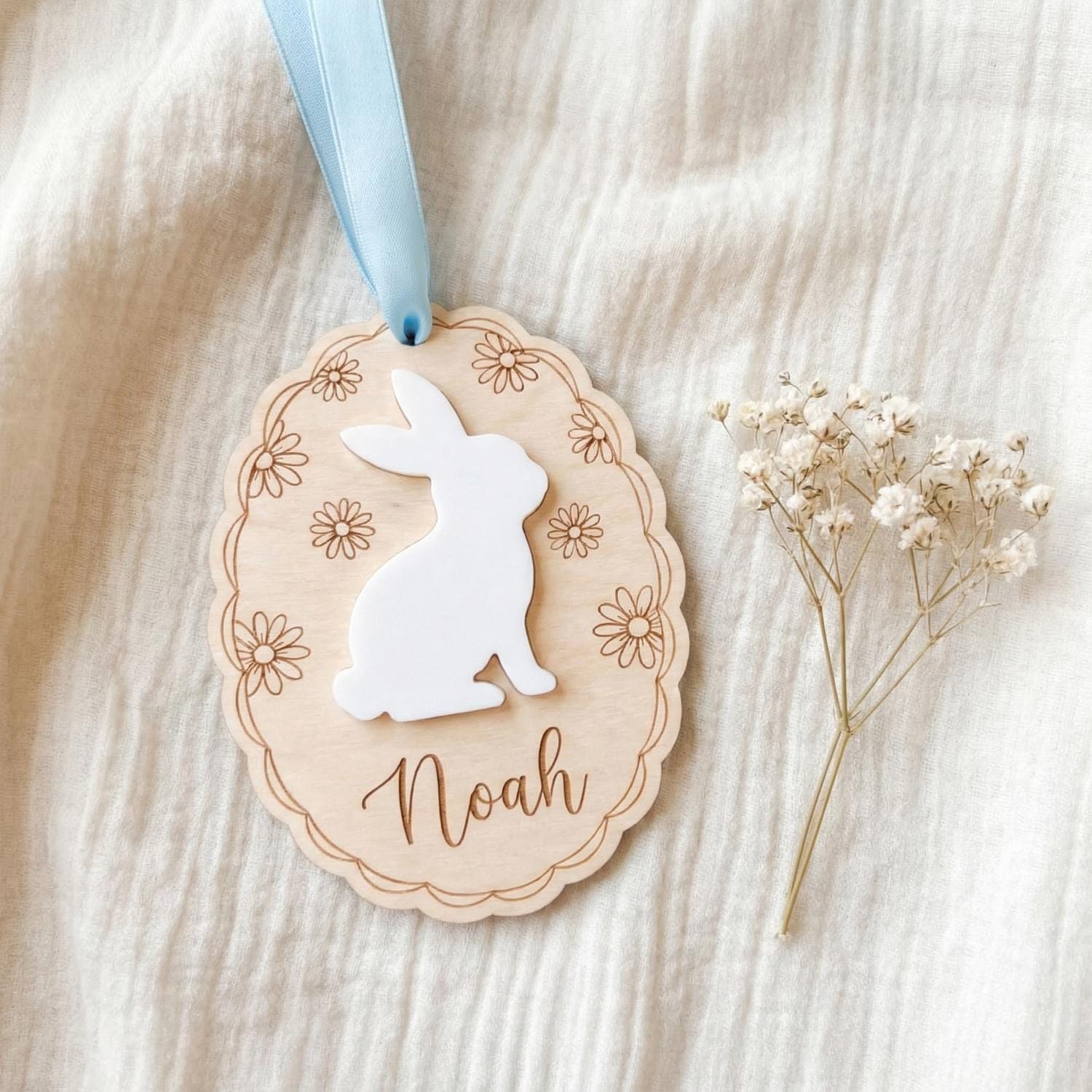 Easter Basket Tag Custom | Wooden Bunny Ornament 3D | Personalized Name Egg Plaque | Kids Spring Gift Stuffers | Personalized Baby Gift