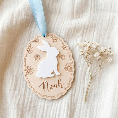 Easter Basket Tag Custom | Wooden Bunny Ornament 3D | Personalized Name Egg Plaque | Kids Spring Gift Stuffers | Personalized Baby Gift