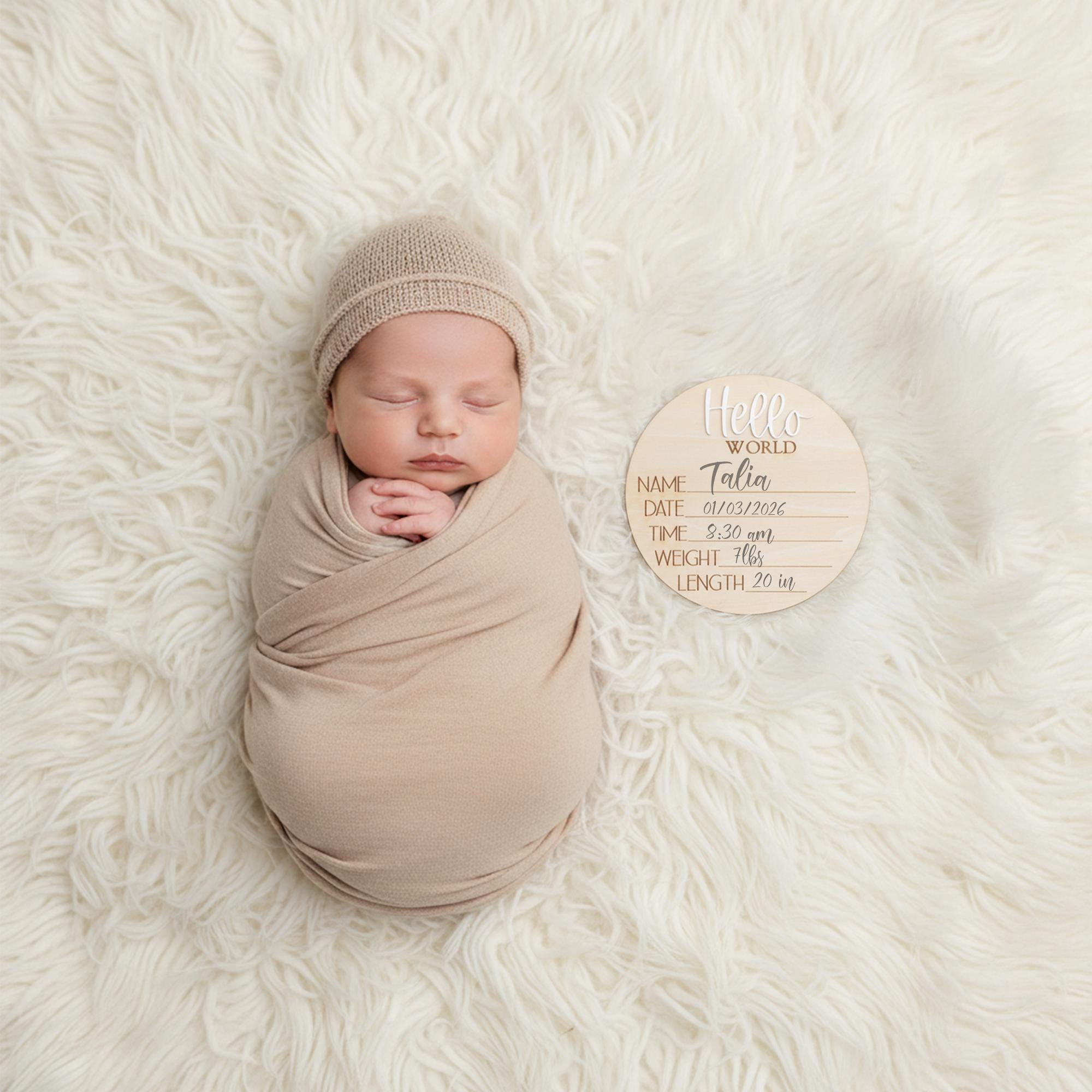 Personalized Baby Birth Stats Sign, Wooden Hello World Newborn Nursery Decor