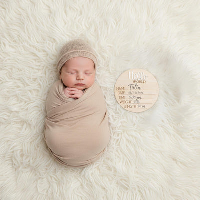 Personalized Baby Birth Stats Sign, Wooden Hello World Newborn Nursery Decor