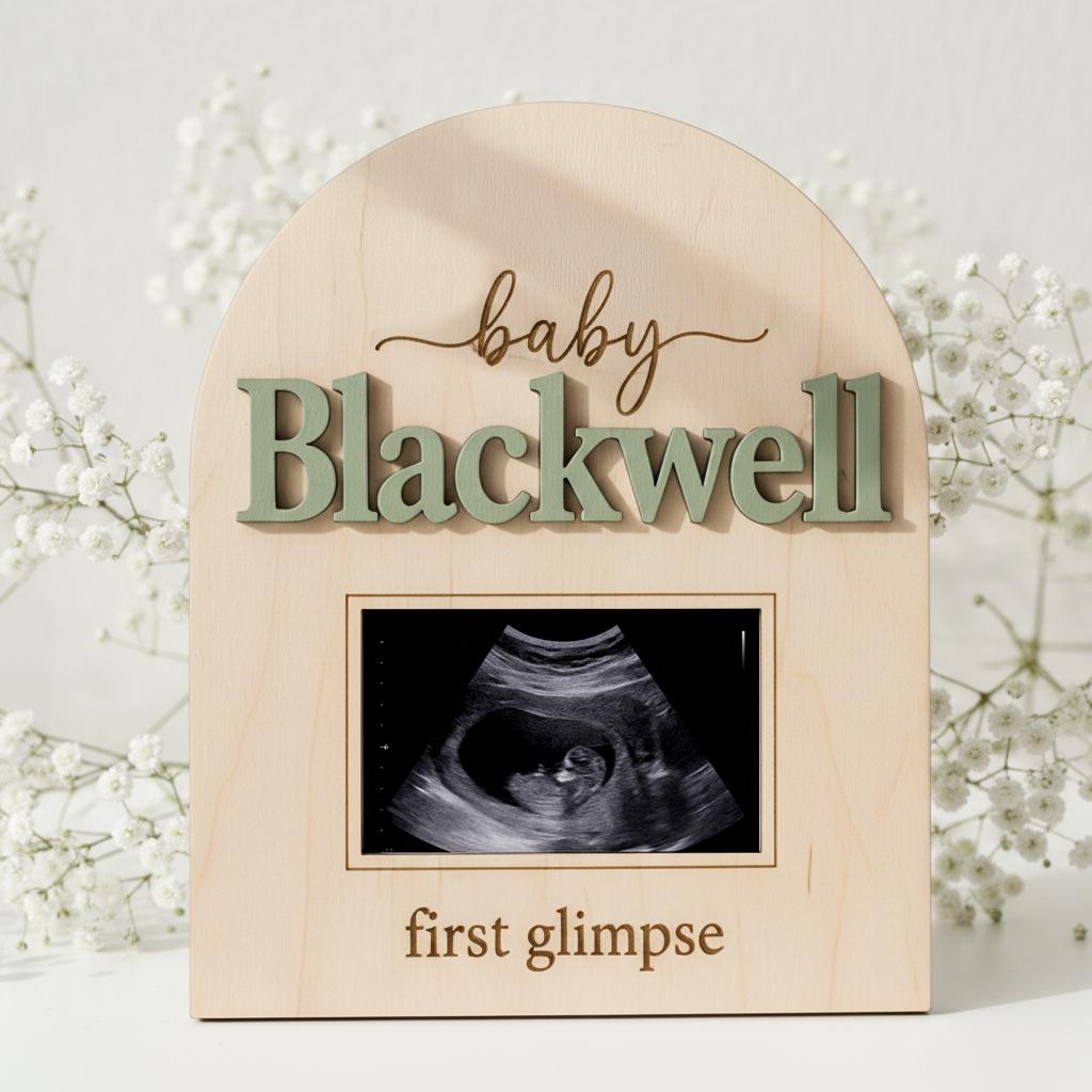 Baby Announcement Sign, Personalized Wooden Ultrasound Photo Pregnancy Reveal Sign, Custom Baby Name Nursery Decor