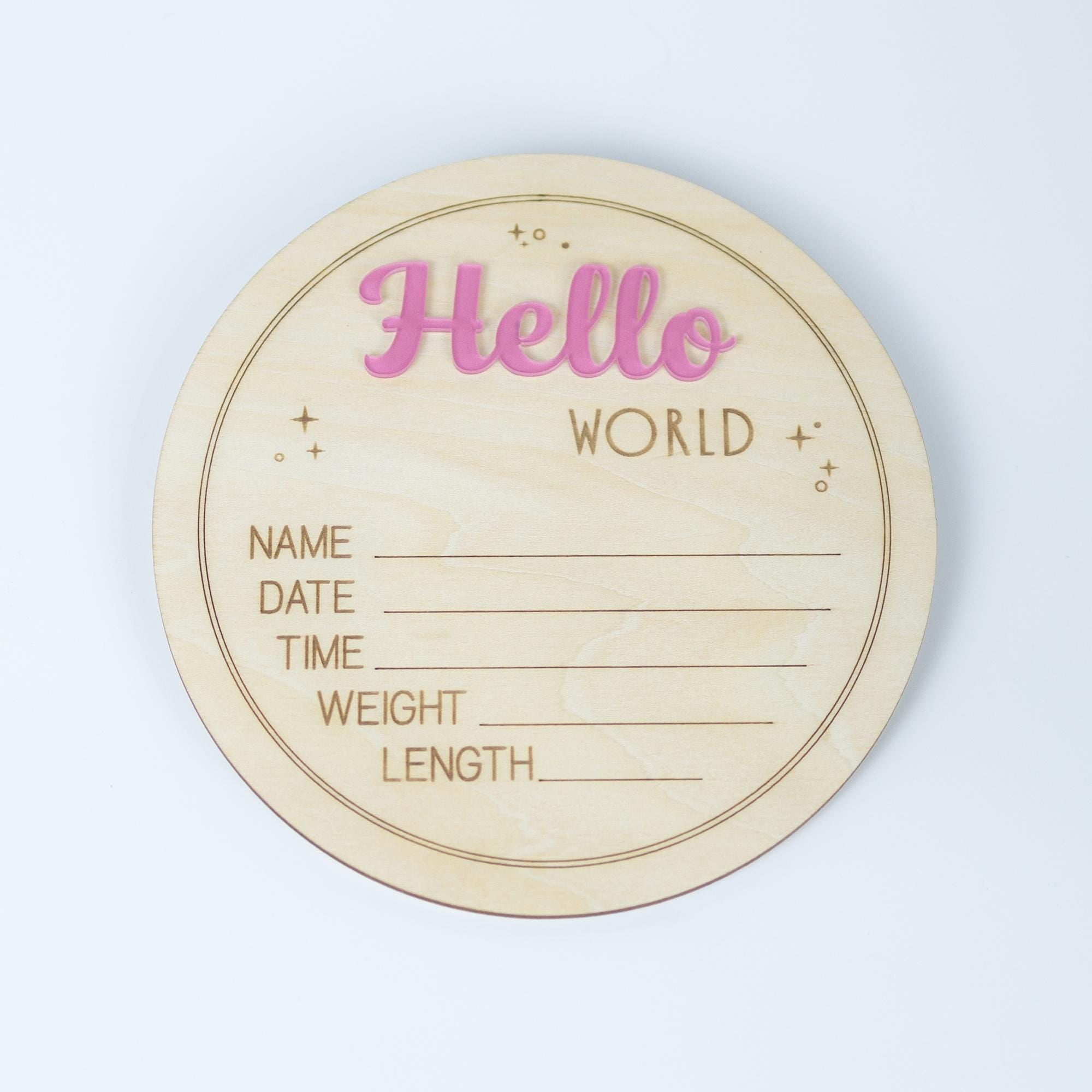 Hello World Baby Stats Plaque, Baby Birth Announcement Sign, Engraved Wood Hello World Sign, Baby Photo Props, Birth Announcement Board