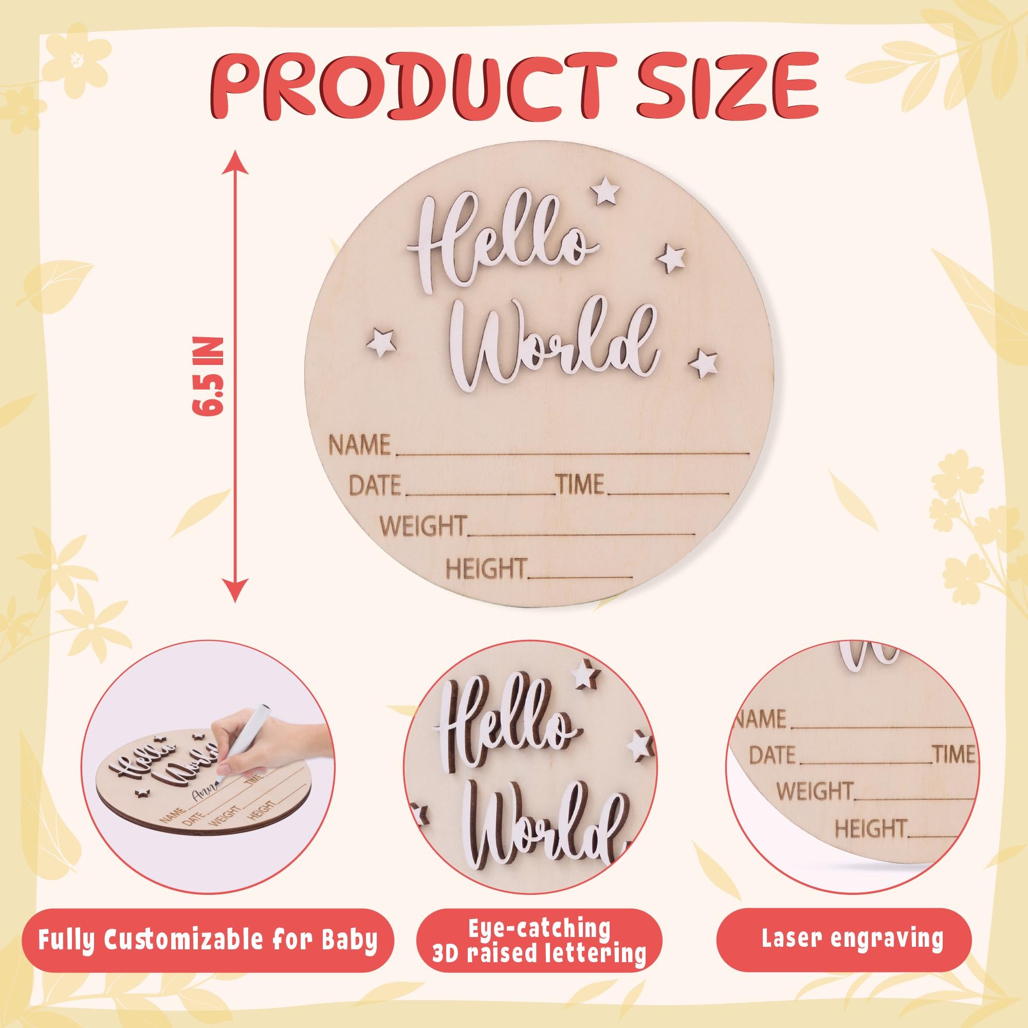Baby Announcement, Hello World Sign, Baby Birth Stats Sign, Wooden Birth Announcement Sign, Custom Newborn Stats, Hospital Name Sign
