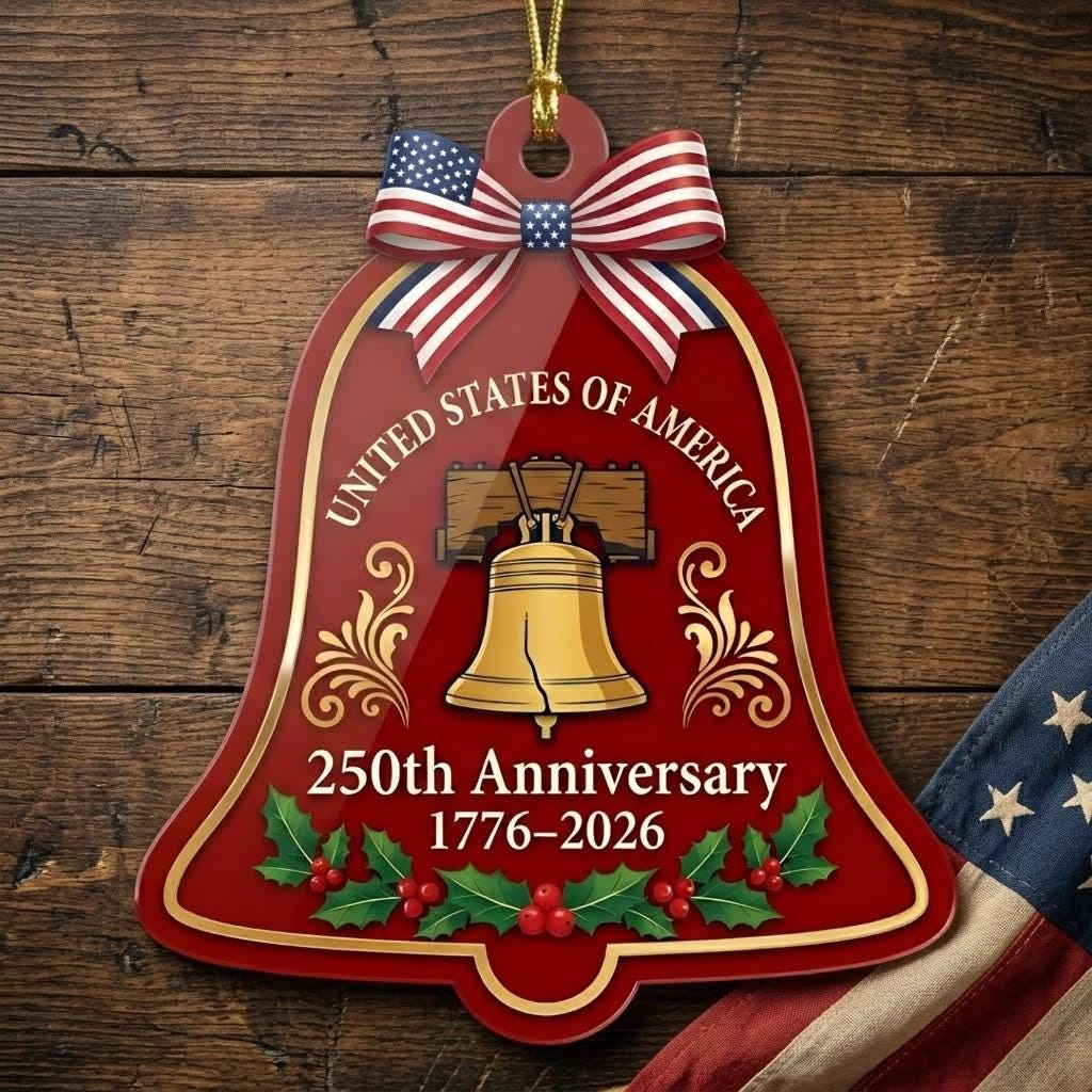 Liberty Bell 250th Ornament, Semiquincentennial Red Bell Gift, 1776-2026 Patriotic Christmas Decor, America 250th Anniversary