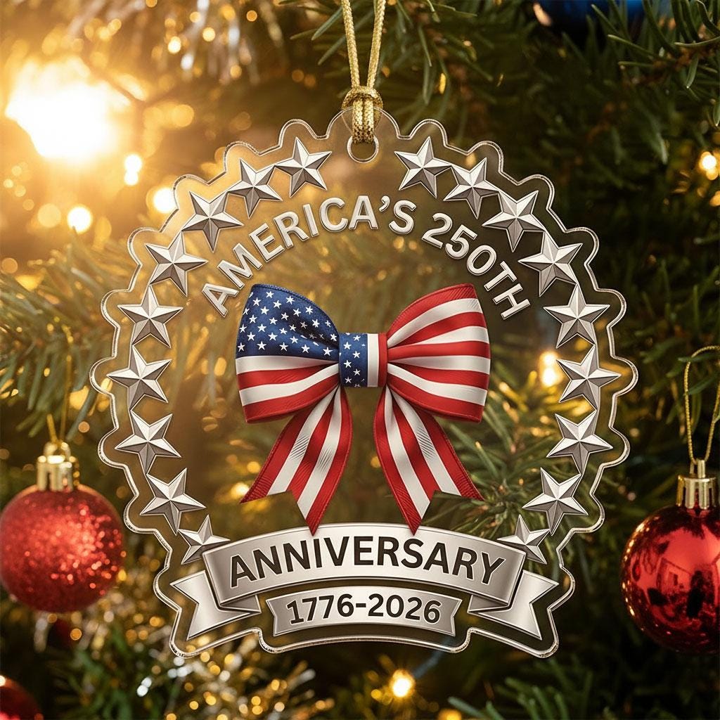 America's 250th Anniversary Ornament, Semiquincentennial Patriotic Bow Gift, 1776-2026 USA Flag Acrylic Keepsake Decor
