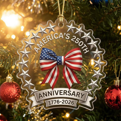 America's 250th Anniversary Ornament, Semiquincentennial Patriotic Bow Gift, 1776-2026 USA Flag Acrylic Keepsake Decor