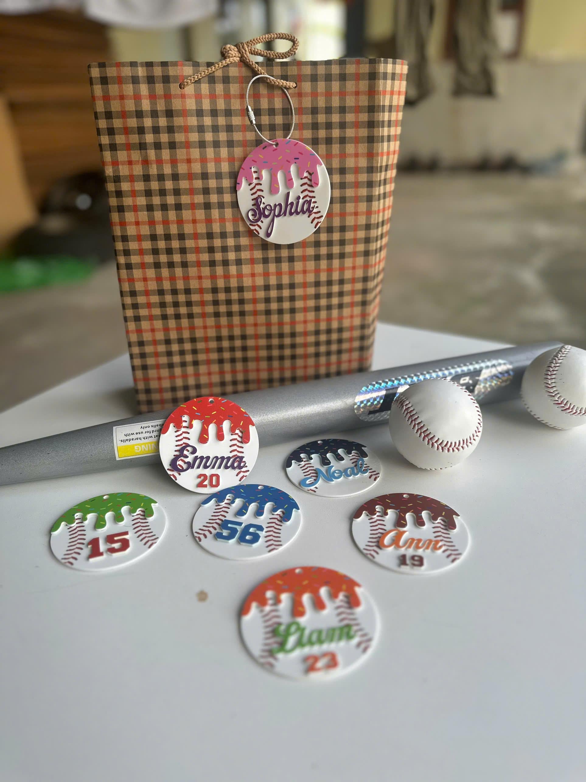 Personalized Baseball Keychain Custom Player Name and Number, Acrylic Baseball Bag Tag, Little League Player Gift, Baseball Team Gift