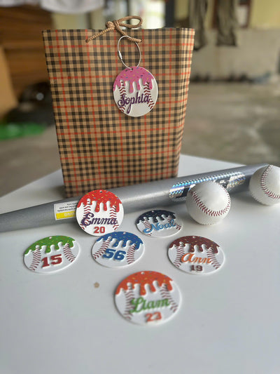 Personalized Baseball Keychain Custom Player Name and Number, Acrylic Baseball Bag Tag, Little League Player Gift, Baseball Team Gift