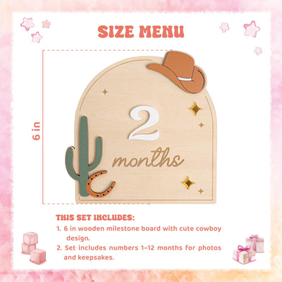 Western Baby Milestone Sign, Wooden Cowboy Monthly Milestone, Rustic Nursery Decor, Interchangeable Monthly Milestones, Newborn Photo Prop