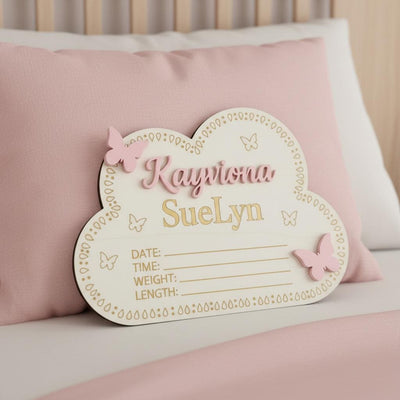 Personalized Wooden Baby Birth Announcement Sign, Cloud Nursery Name Plaque