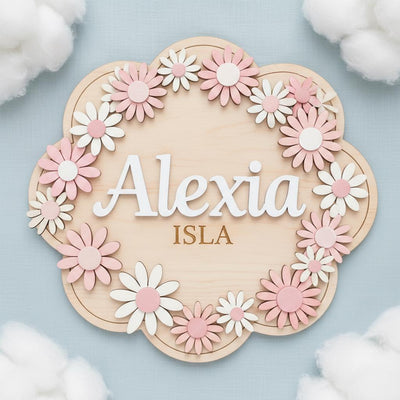 Personalized Baby Name Sign, Wooden Daisy Nursery Name Plaque, Custom Baby Girl Room Decor, Flower Nursery Wall Decor