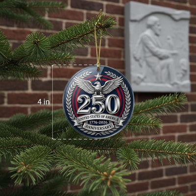 United States 250th Anniversary Ornament, 2026 Semiquincentennial Silver Medal, 1776-2026 Patriotic Eagle Gift, USA Keepsake Decor