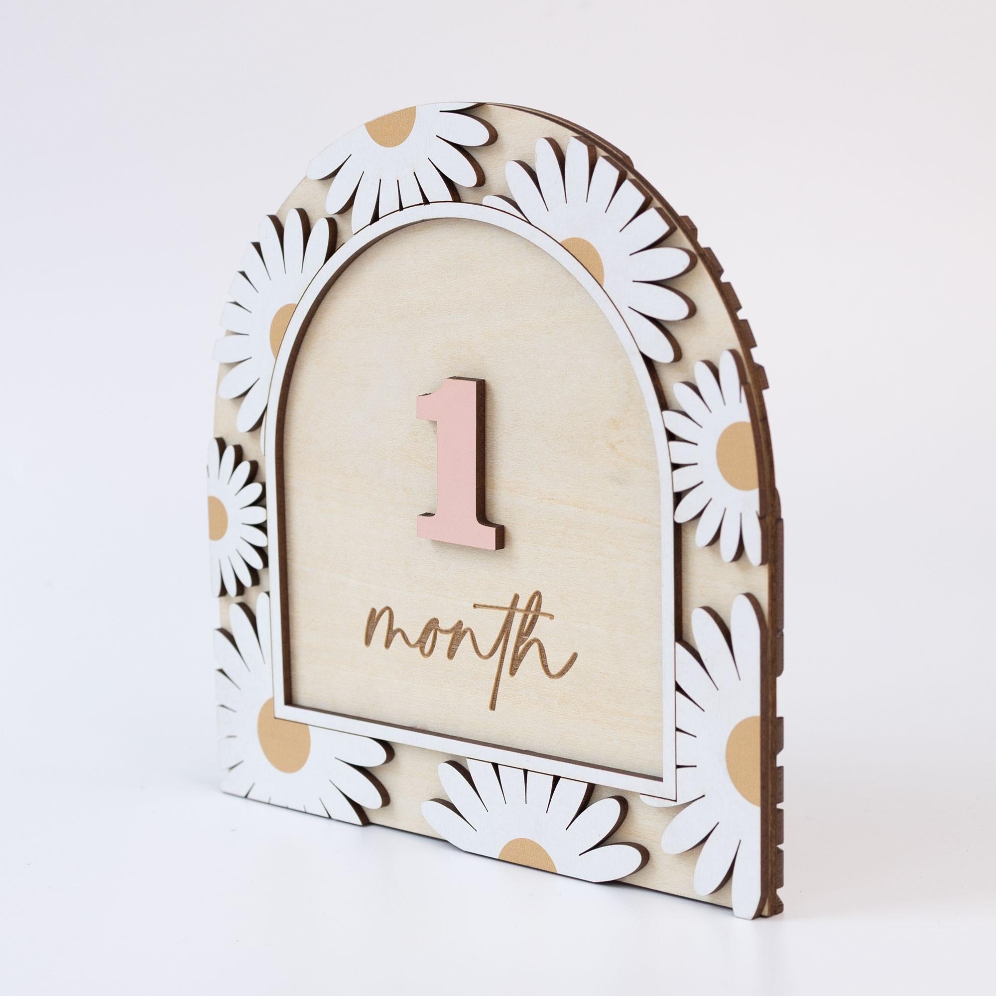 3D Baby Milestone Sign, Hello World Milestone Card, Boho Monthly Milestone, Engraved Wood Monthly Milestone Markers, Baby Girl Photo Props