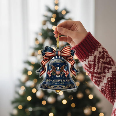 Semiquincentennial Gift 2026 USA 250th Anniversary Ornament Navy Blue Liberty Bell Patriotic Eagle Decor American Flag Bow