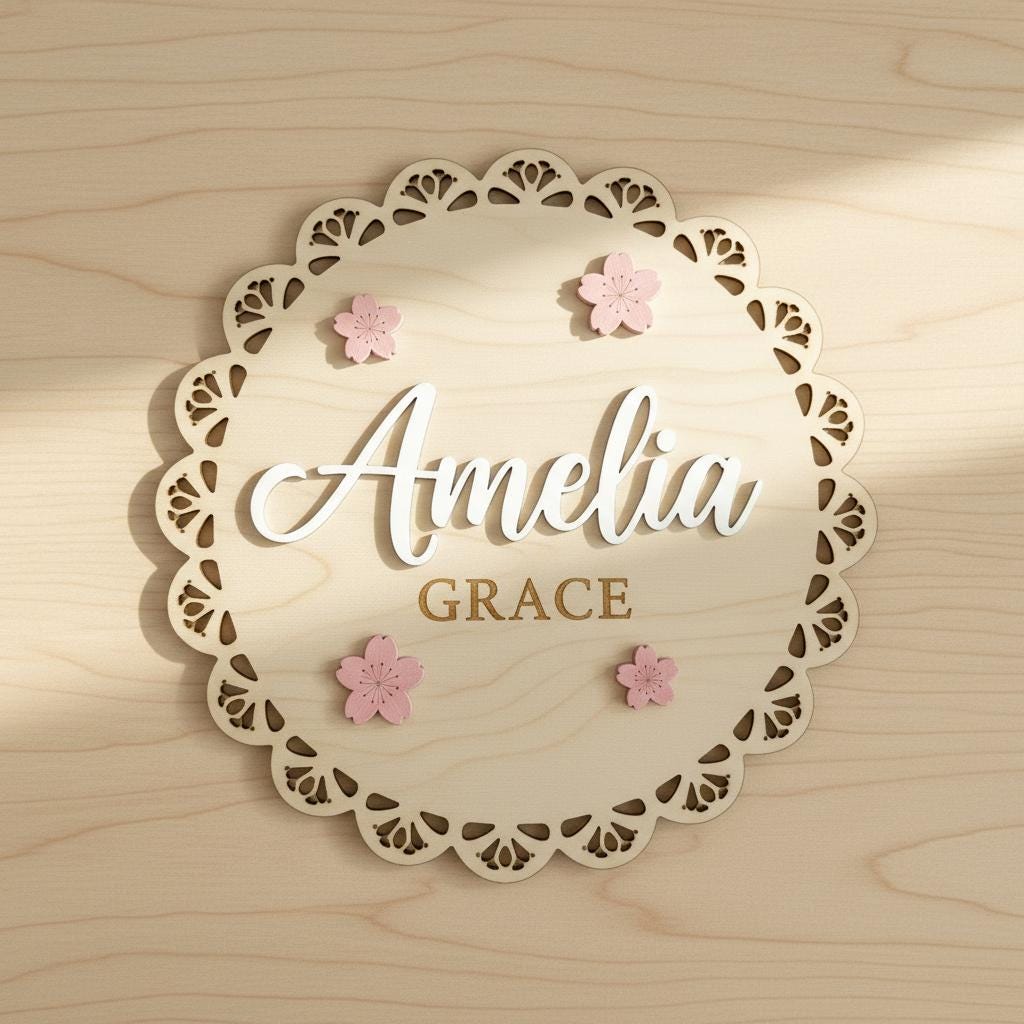 Personalized Baby Name Wood Sign, Floral Nursery Wall Decor