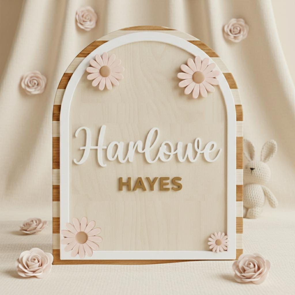 Personalized Baby Name Sign Wooden Nursery Decor, Custom Baby Birth Stats Sign, Baby Announcement Sign, Newborn Name Plaque