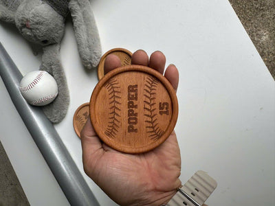 Personalized Baseball Wooden Coasters: Custom Name & Number