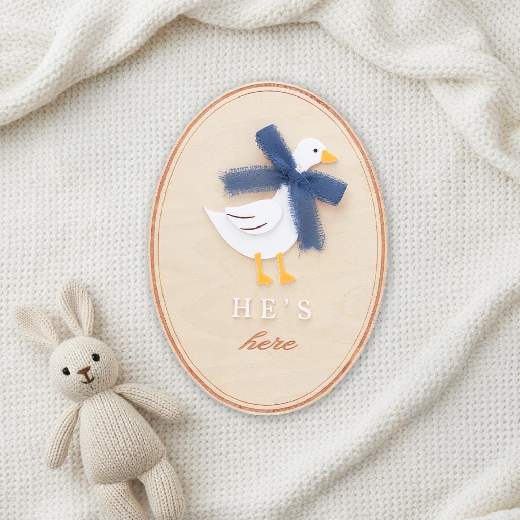 He’s Here Wooden Baby Announcement Sign, Newborn Nursery Decor