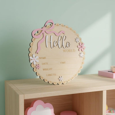 Baby Girl Hello World Sign Wooden Birth Stats Baby Shower Gift