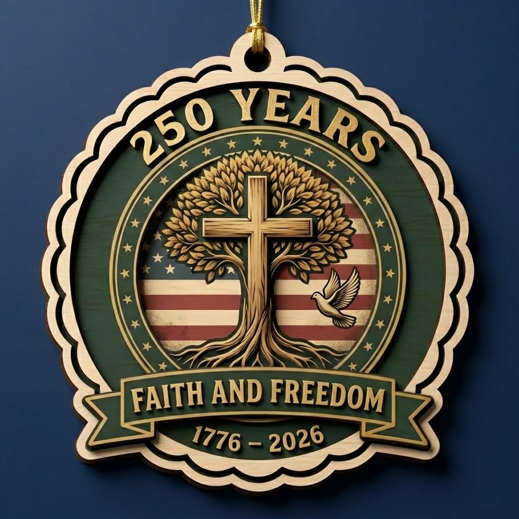 Christian Semiquincentennial Gift 2026 USA 250th Anniversary Ornament Faith And Freedom Cross Wood Decor Patriotic Keepsake
