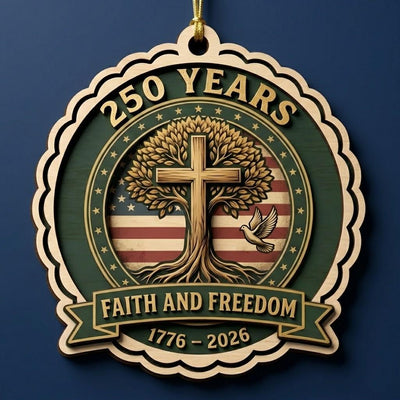 Christian Semiquincentennial Gift 2026 USA 250th Anniversary Ornament Faith And Freedom Cross Wood Decor Patriotic Keepsake