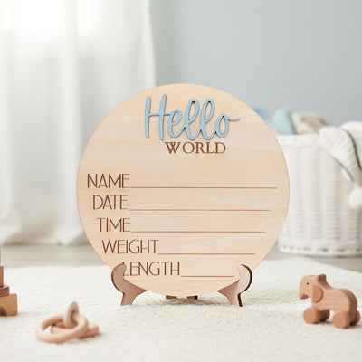 Personalized Hello World Baby Sign Wooden Newborn Keepsake