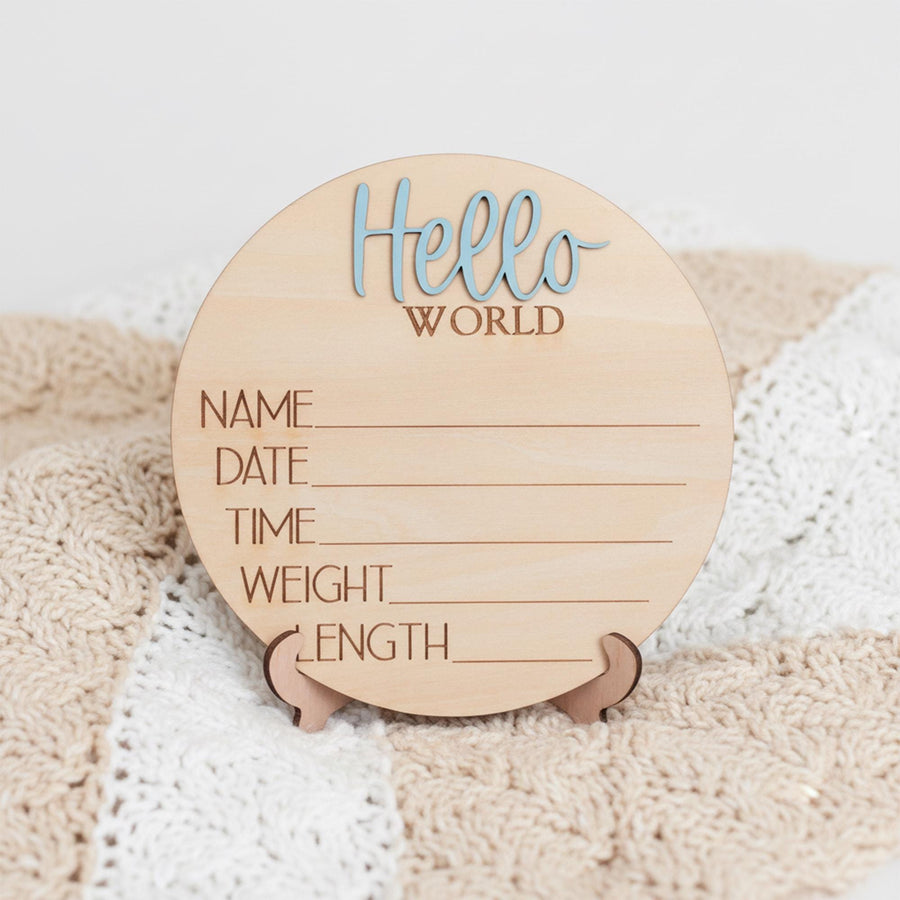 Personalized Hello World Baby Sign Wooden Newborn Keepsake